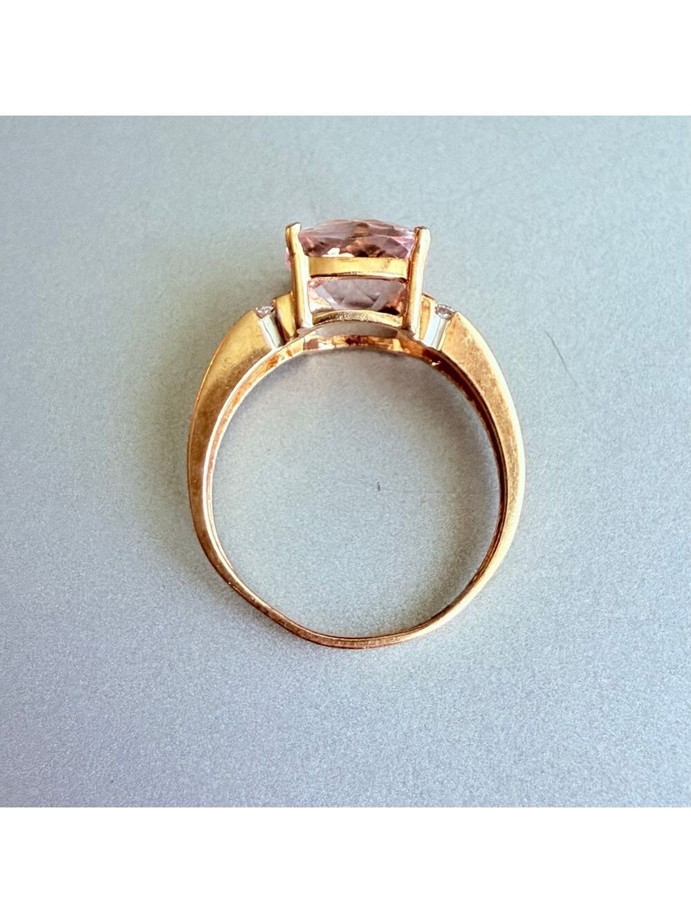 Estate 14K Solid Yellow Gold 4.6 CT Natural Pink Topaz Diamond Chatelaine Ring - Picture 6 of 12